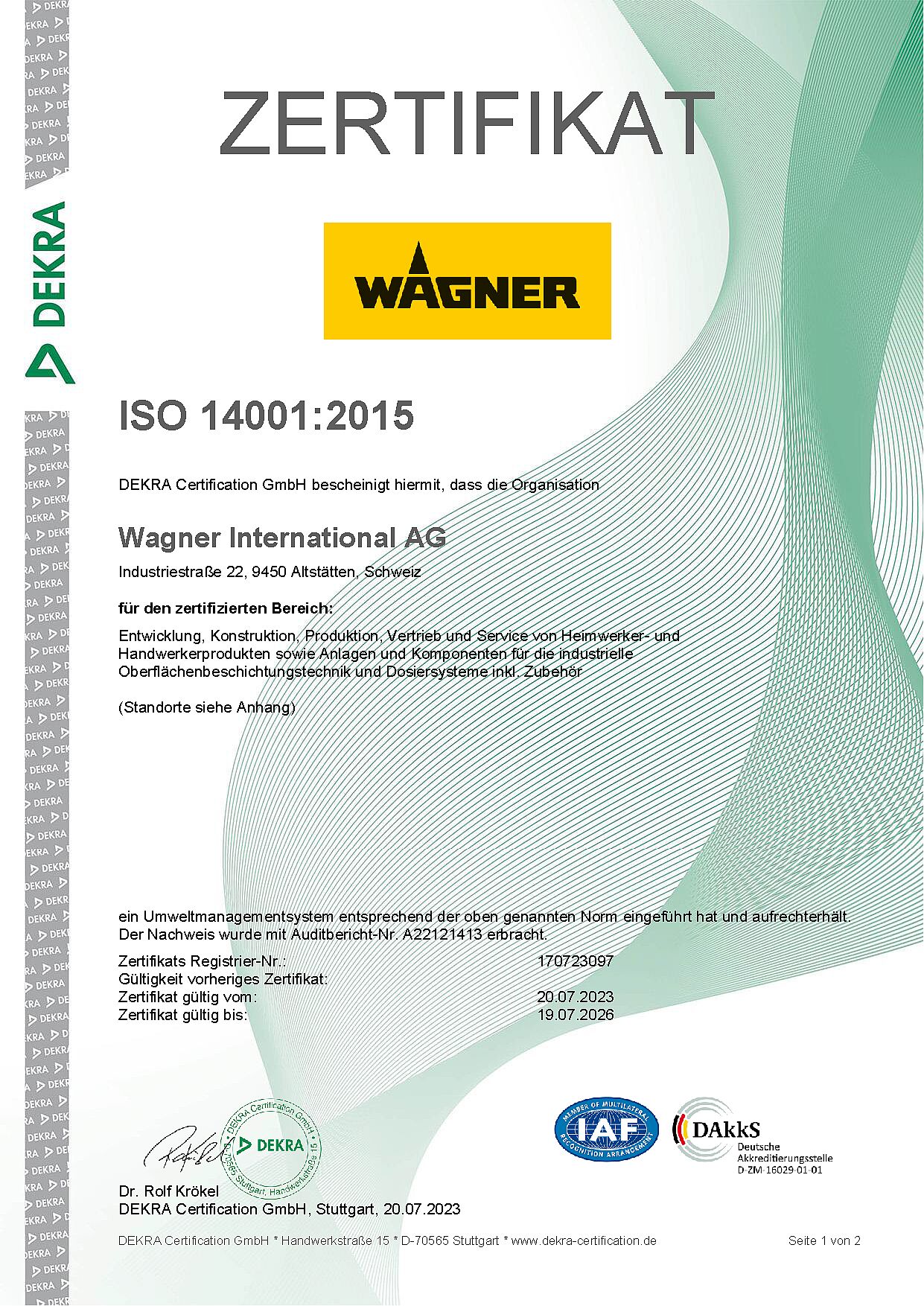 ISO 14001 2015 Zertifikat Seite 1