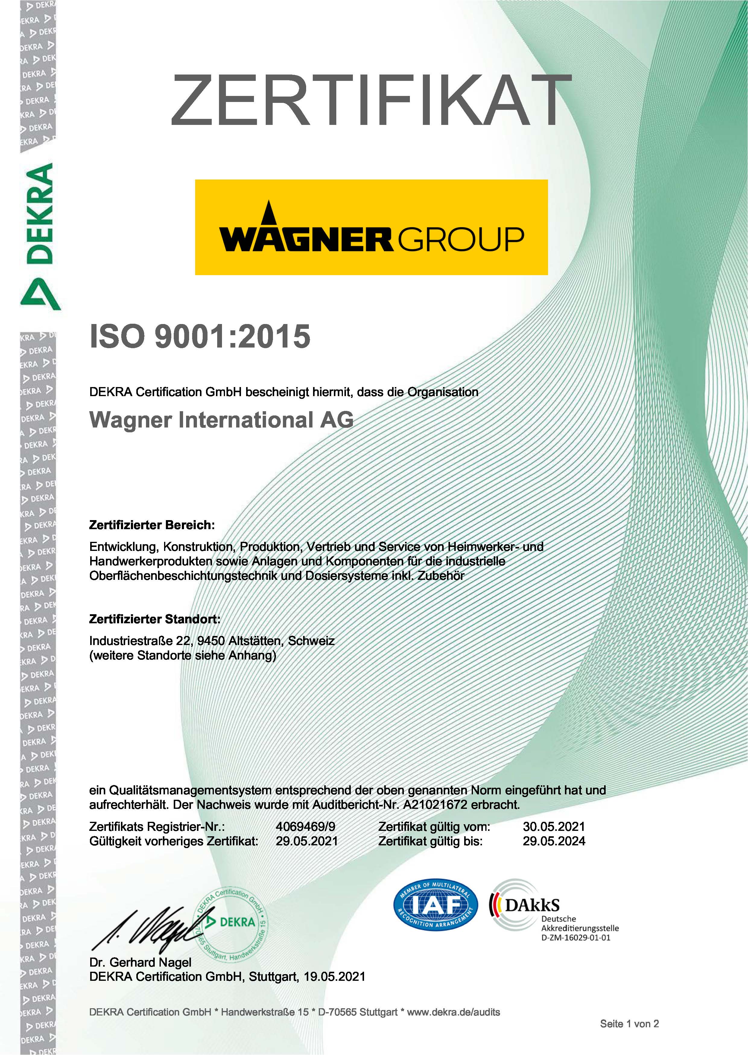 Zertifikat ISO 9001 Seite 1